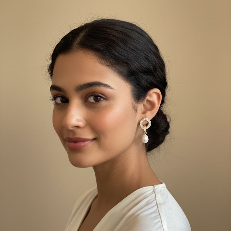 ARETES ENCHAPE REDONDO-PERLA