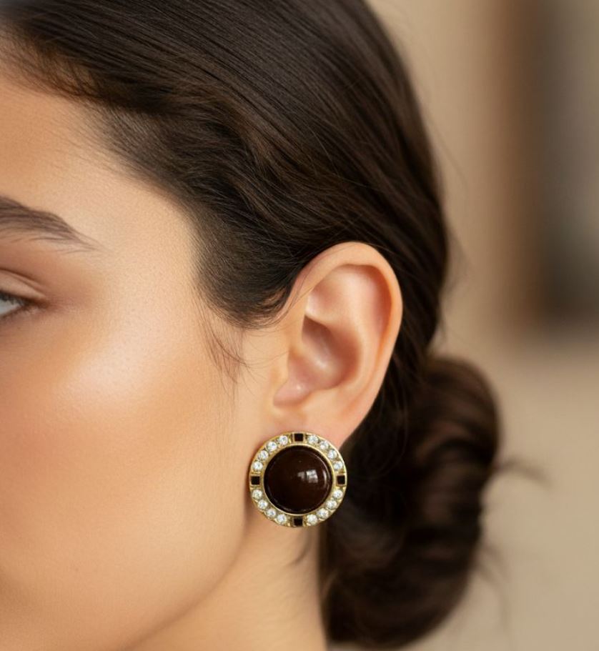 ARETES ENCHAPE NEGRO-BRILLANTE