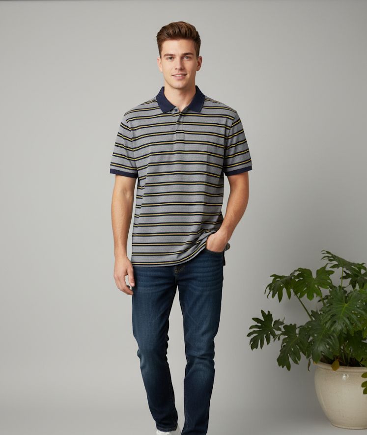 BANANA CAMISETA C-P HBR GRIS-AZUL M-