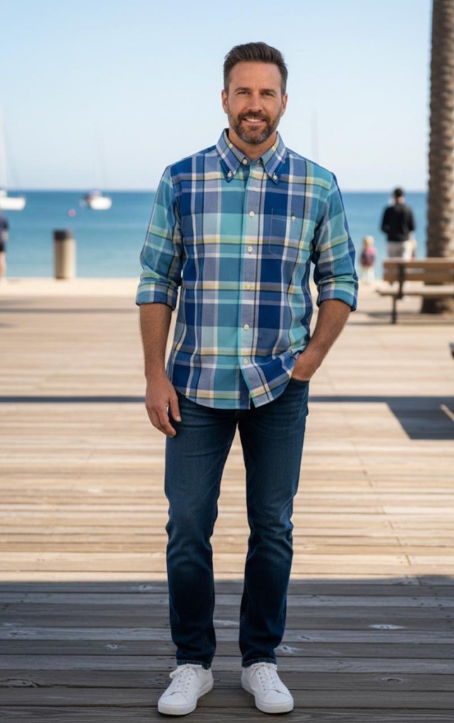 CHAPS CAMISA AZUL CUADRIC COLORES