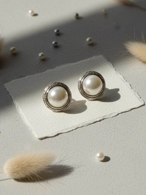 ARETES PERLA BLANCA  BORDE DOR. 14MM