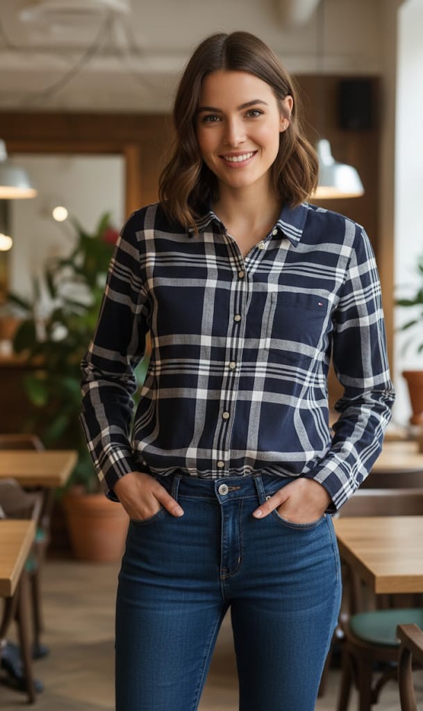 TOMMY CAMISA AZUL M.CUADRC. BLC J32AQ368