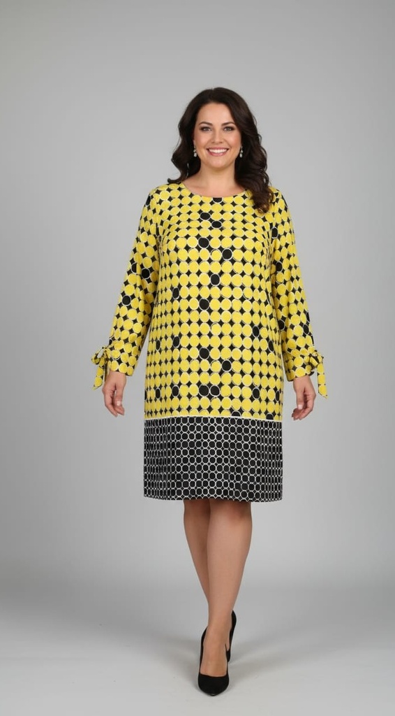 ILE VESTIDO MUJER AMARIILLO PNTS NEGRO