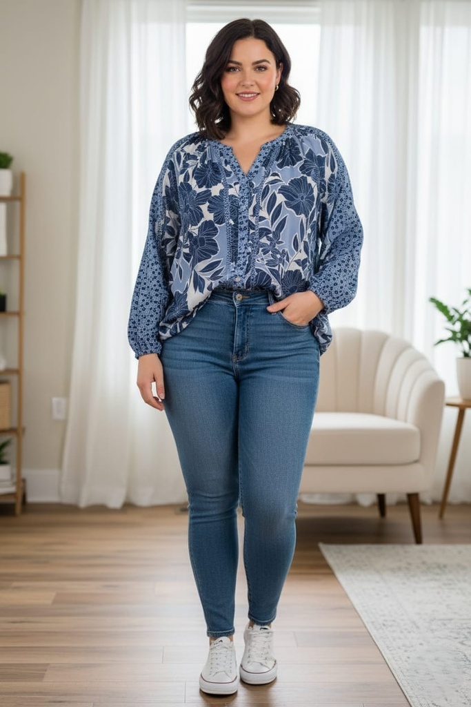 ZAC&RACHEL BLUSA AZUL M.FLRS MUJER