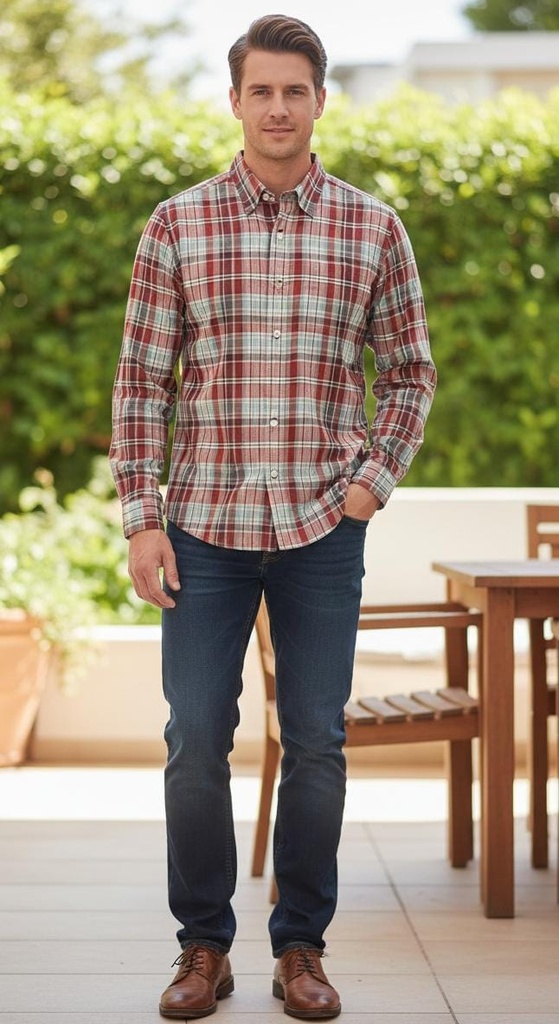 NAUTICA CAMISA CUADRIC.ROJO-OCRE-