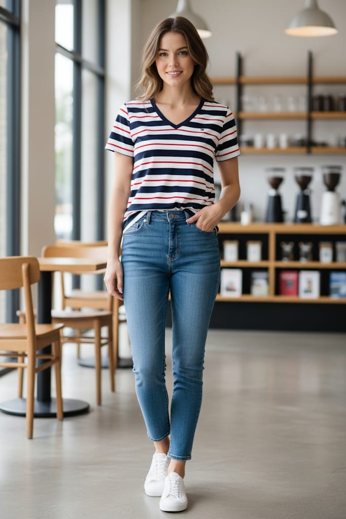 TOMMY CAMISETA AZUL M-BLC-ROJO MUJER 76J5263A