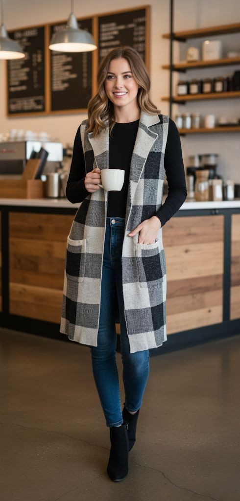 ACTIVE CHALECO NEGRO-CREMA LARGO SW13612N