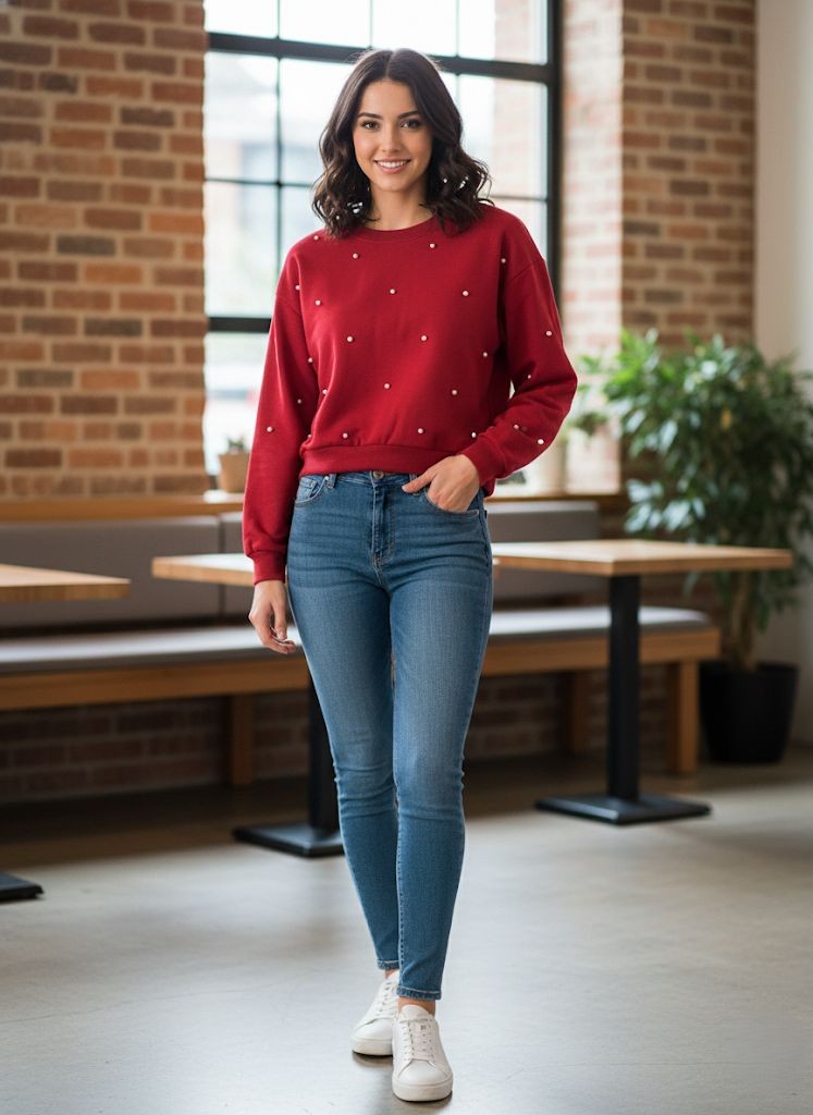 ACTIVE SUETER ROJO PERLAS MUJER T14132R