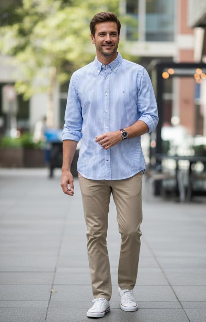 TOMMY CAMISA CELESTE RAYAS BLANCO HOMBRE