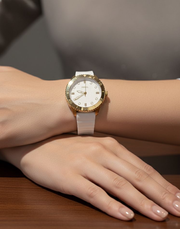 FOSSIL RELOJ DORADO-BLANCO MUJER