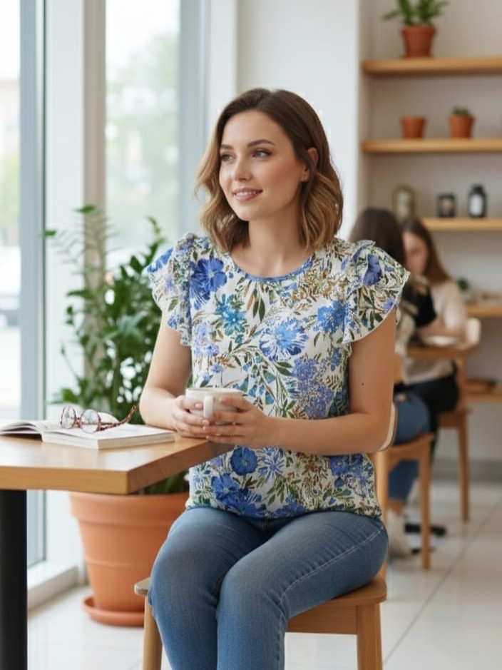 APRIL BLUSA BLANCO FLORES AZUL