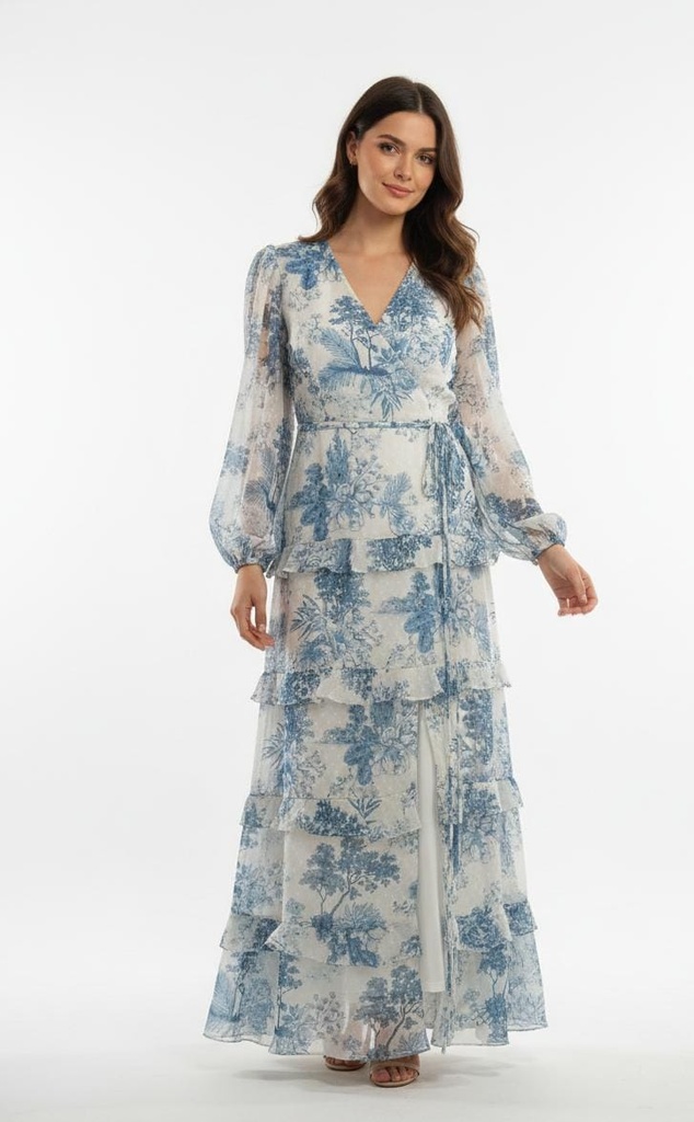 MAISON TARA VESTIDO BLANCO FLRS AZUL