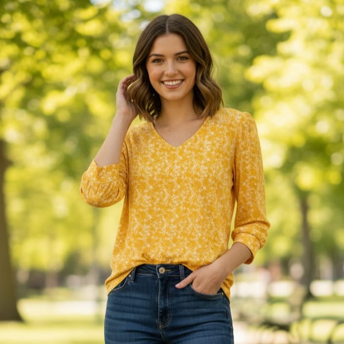 ADRIANNA PAPELL BLUSA MUJER AMARILLO FLR