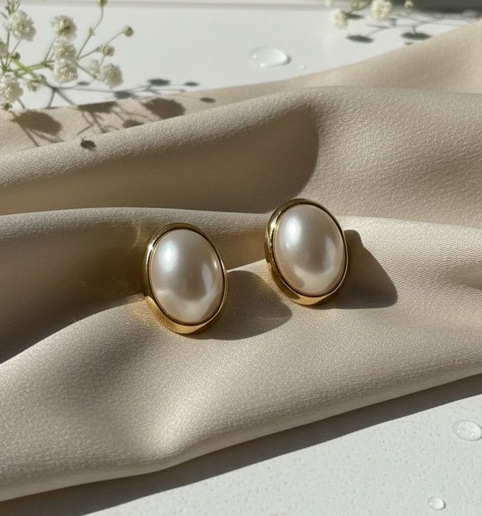 ARETES ENCHAPE OVALADO DORADO PERLA
