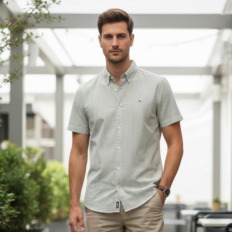 TOMMY CAMISA VERDE RAYAS BLANCO HOMBRE 78J9041