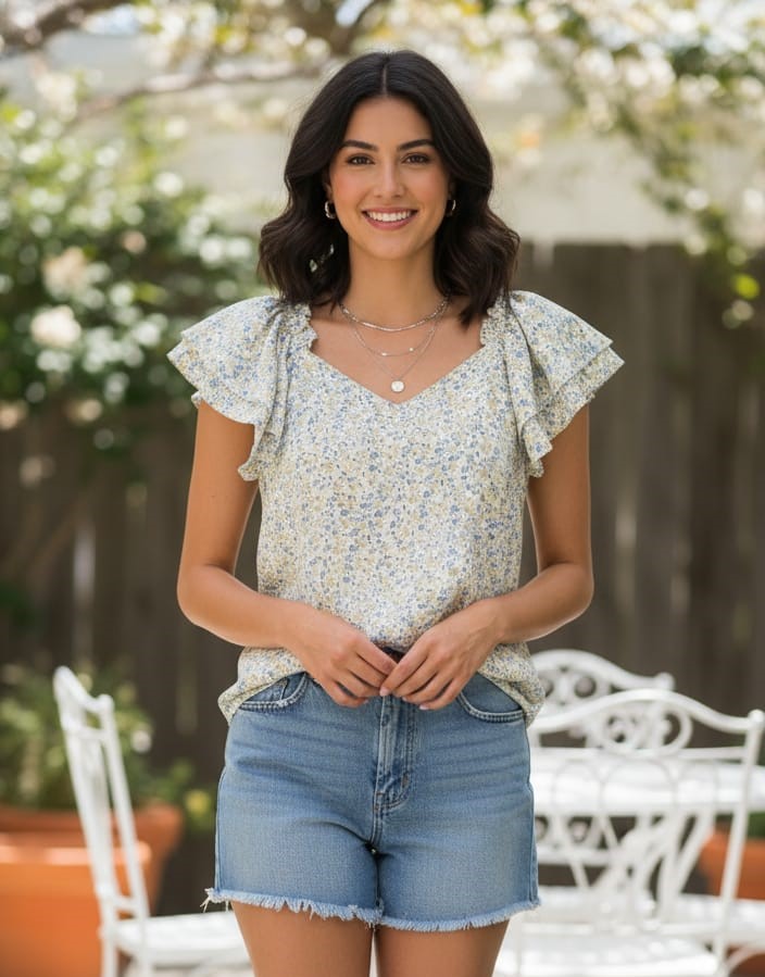 APRIL BLUSA BLANCO FLRS AMARILLO-AZUL MO250