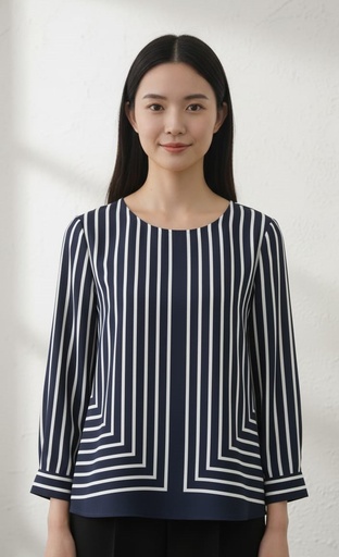 [15392PL8445] SIONI BLUSA AZUL M.RAYAS BLANCO MUJER