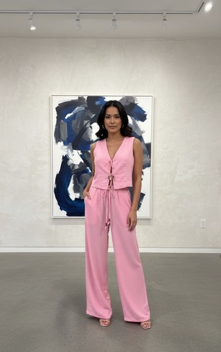 LINEN BLEND PANTALON-BLUSA ROSA 2PZS 6984PN