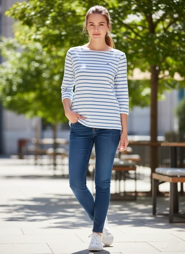 [76J3515C] TOMMY CAMISETA BLANCO LINEAS CELESTE