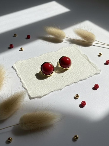 [AE058] ARETES ROJO BORDE DORADO 14MM