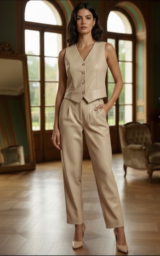 ACTIVE CHALECO-PANT.BEIGE SINTETICO J14116B