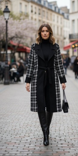 [J37822] ALICEBLUE ABRIGO MUJER NEGRO-BLANCO J37822