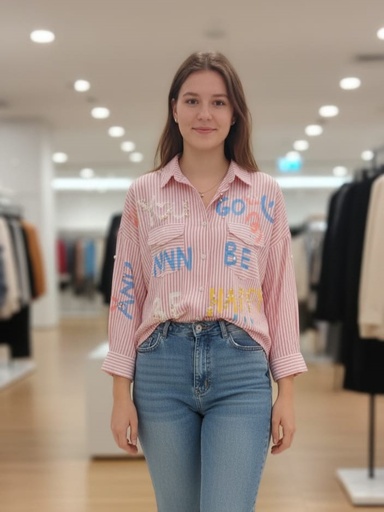 [JJ1624RS] PASTEL BLUSA MUJER ROSA RAYAS BLC