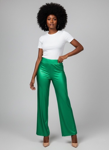 [P5846V] CRECE PANTALON TELA VERDE MUJER