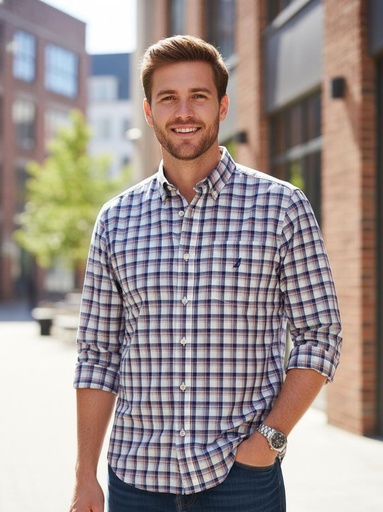 [WR3611] NAUTICA CAMISA CUADRIC.BLC-AZUL-