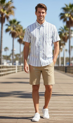 [WR4551] NAUTICA CAMISA BLANCO RAYAS AZUL-