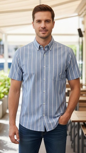 [WR5514] NAUTICA CAMISA CELESTE RAYAS BLC-