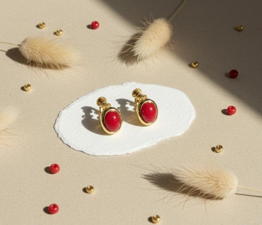 [AE0156] ARETES ENCHAPE PEQ. ROJO DRD