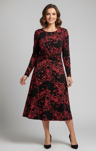 STUDIO ONE VESTIDO NEGRO FLRS ROJO