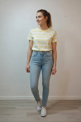 [78J3765A] TOMMY CAMISETA AMARILLO-BLANCO MUJER