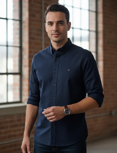 [78J6791] TOMMY CAMISA AZUL MARINO HOMBRE