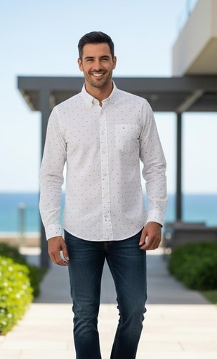 [888323CE] GAP CAMISA BLANCO PNTS GRIS-CELESTE