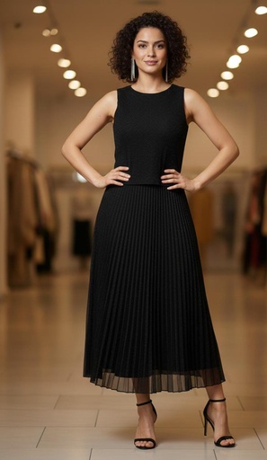 [92530MN] MAISON TARA VESTIDO NEGRO BRILANTE