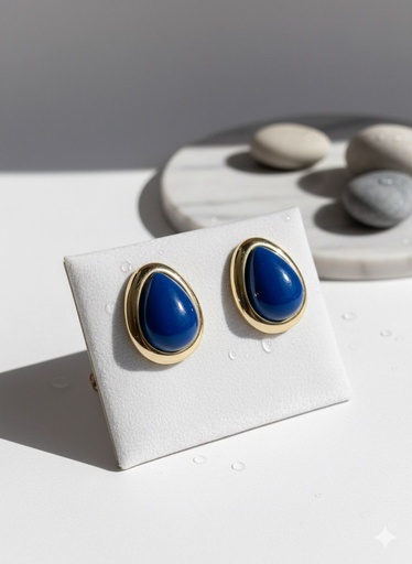 [AE0165] ARETES ENCHAPE GOTA AZUL-DRD