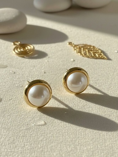 [AE0203] ARETES ENCHAPE PERLA-DORADA REDONDO