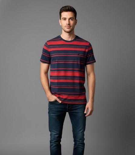 [KR1705R] CAMISETA RAYADA NAUTICA R/GRIS