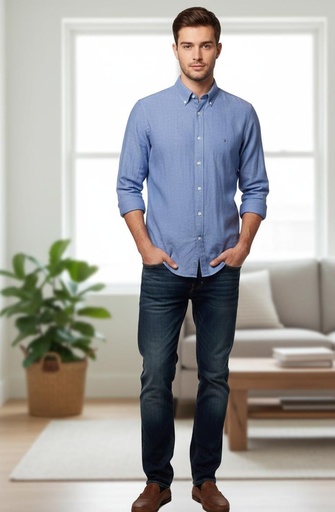 [MW34602] TOMMY CAMISA AZUL HOMBRE